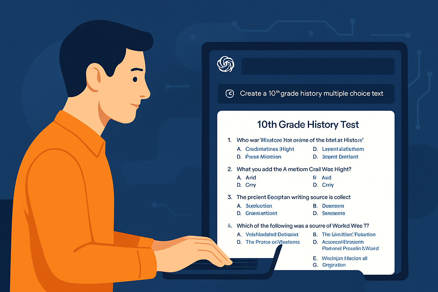 Giao diện ChatGPT đang tạo một bộ câu hỏi trắc nghiệm môn Lịch sử lớp 10, hiển thị prompt và kết quả sinh ra