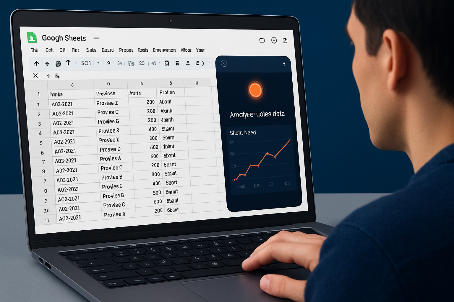 Ảnh chụp màn hình Google Sheets với thanh Gemini AI đang phân tích dữ liệu bán hàng, hiển thị biểu đồ xu hướng