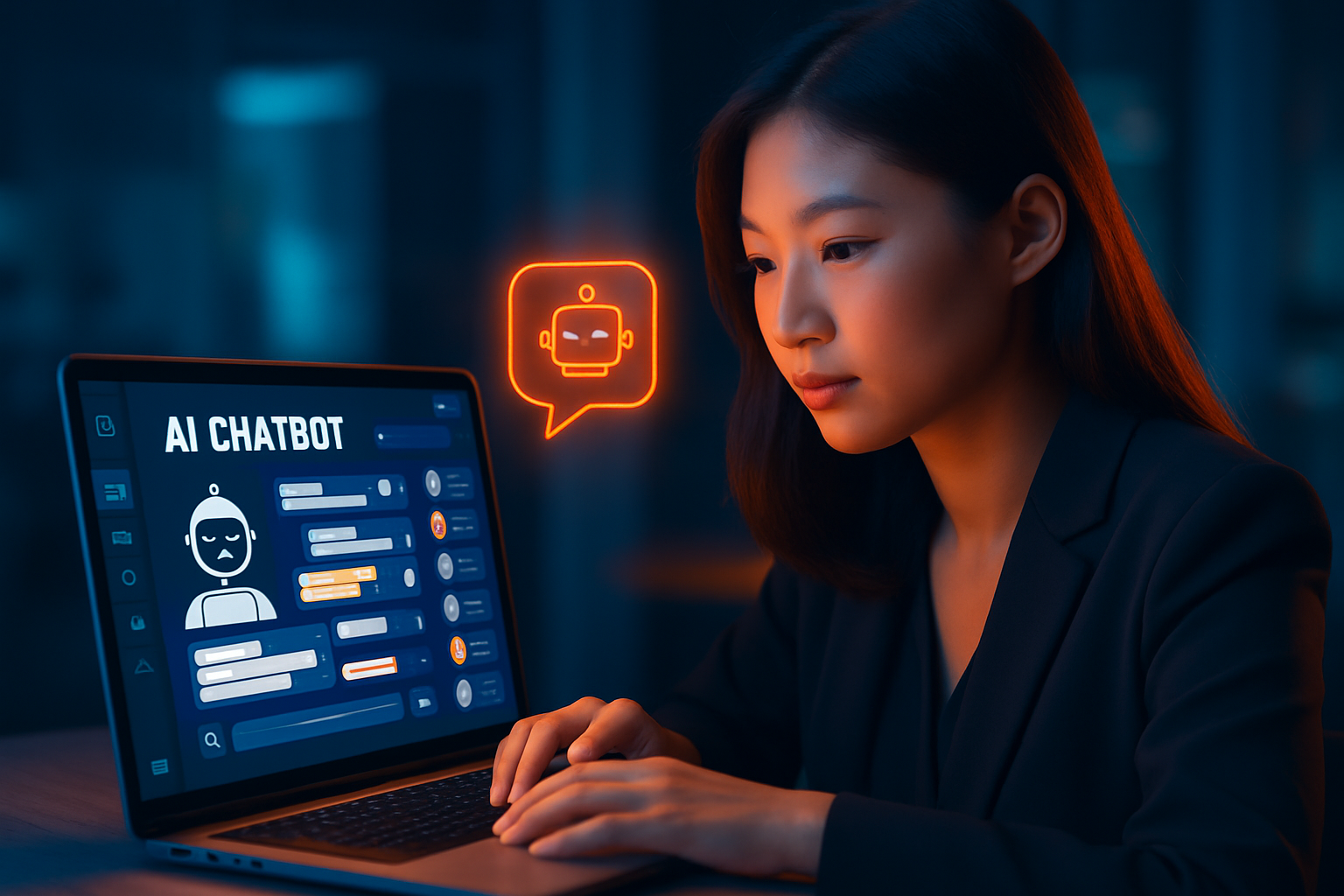 Dashboard công cụ AI chatbot đang xử lý hàng trăm tin nhắn khách hàng đồng thời trên màn hình laptop