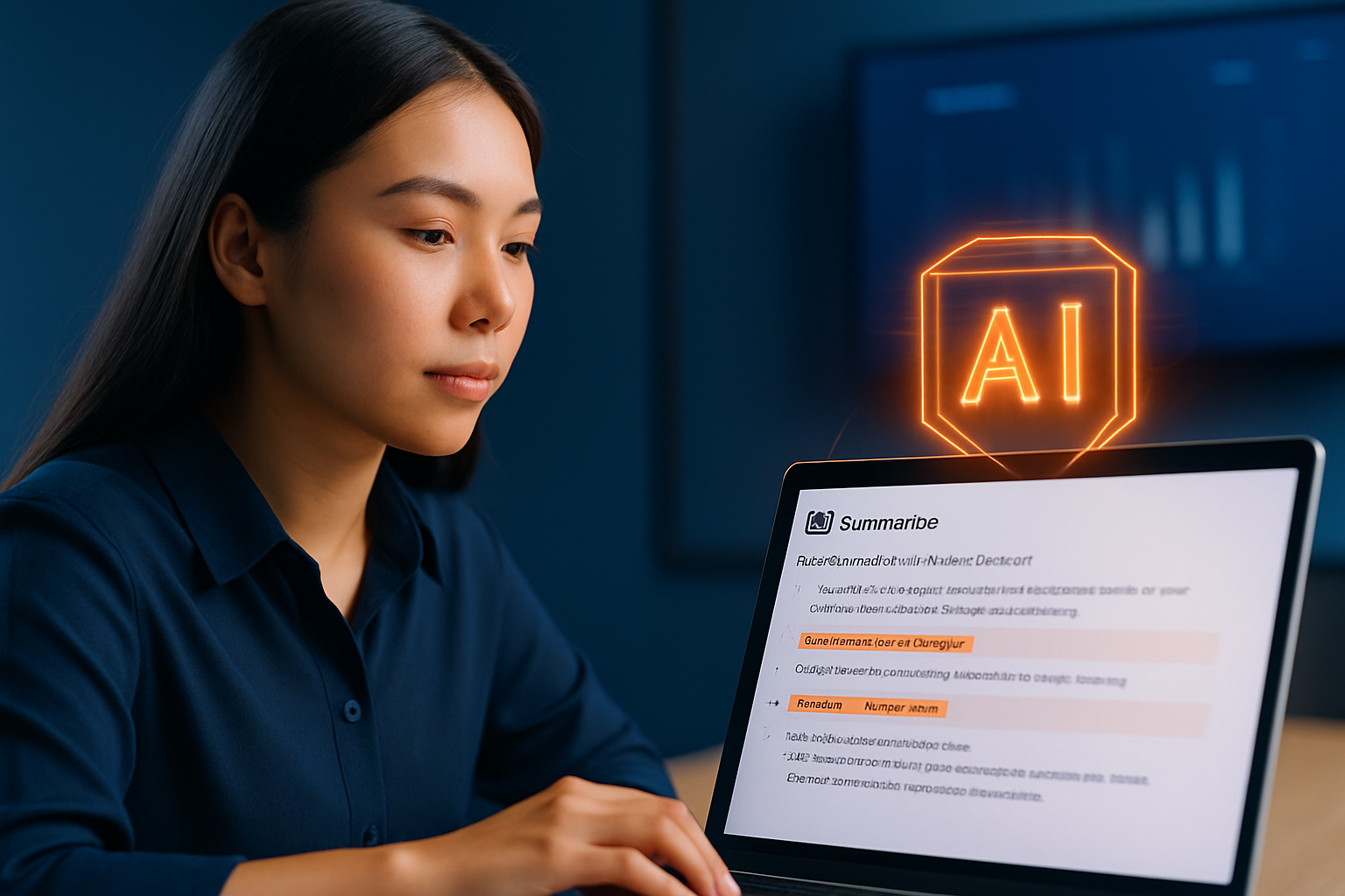 Screenshot giao diện Notion AI đang tóm tắt một trang tài liệu dự án dài, với các highlight về deadline và action items