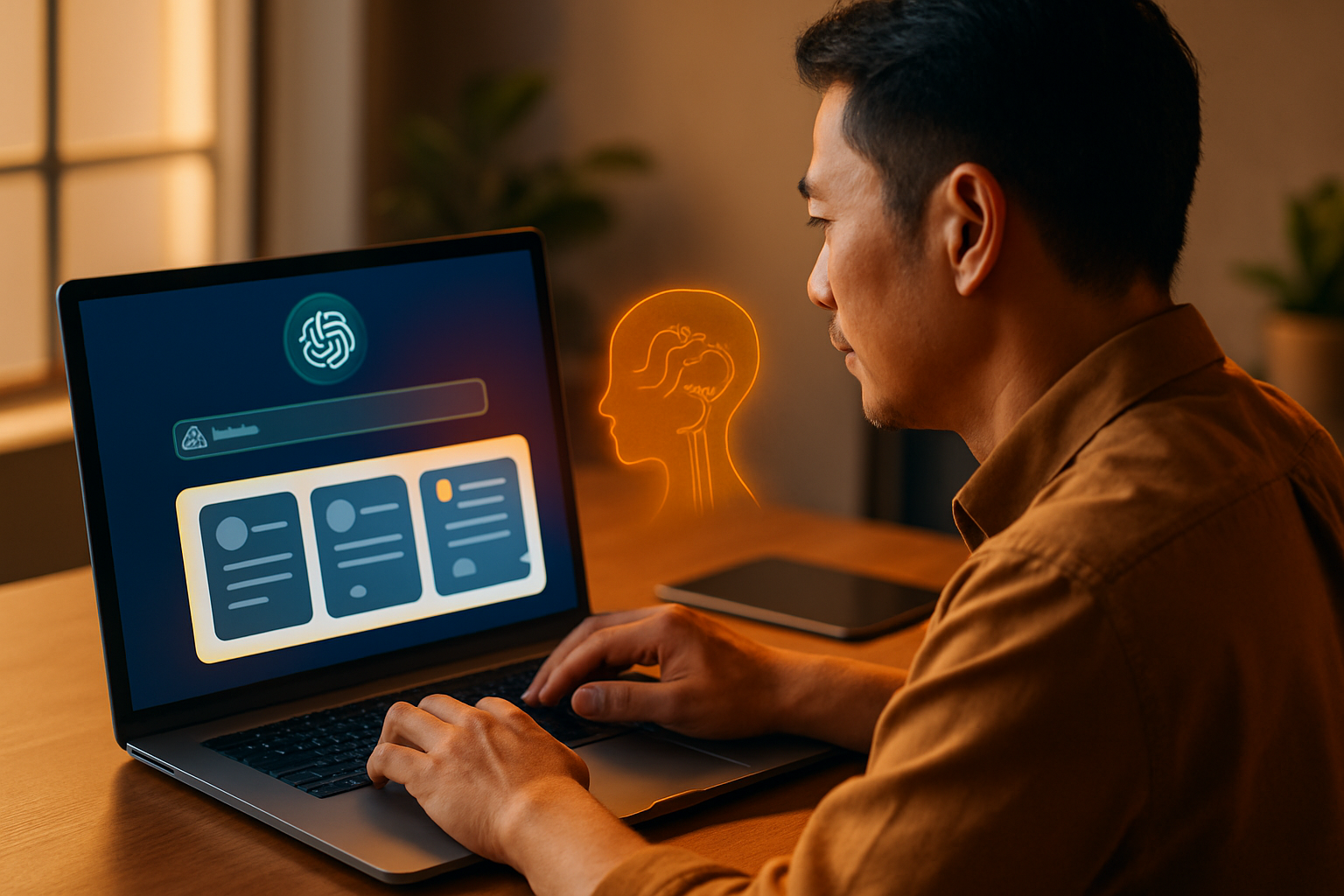 Minh họa giao diện ChatGPT đang tạo nội dung mạng xã hội, màn hình laptop với các ý tưởng bài đăng