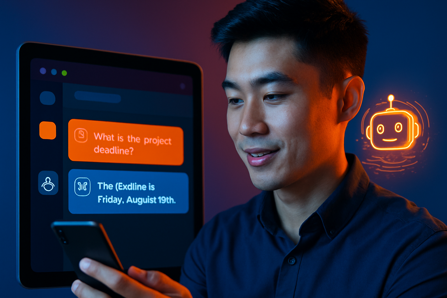 Giao diện Slack với AI chatbot đang trả lời câu hỏi về deadline dự án