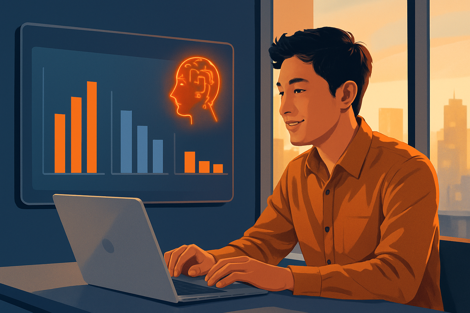 Infographic so sánh doanh nghiệp có và chưa áp dụng AI – biểu đồ năng suất, chi phí, tốc độ phản hồi khách hàng