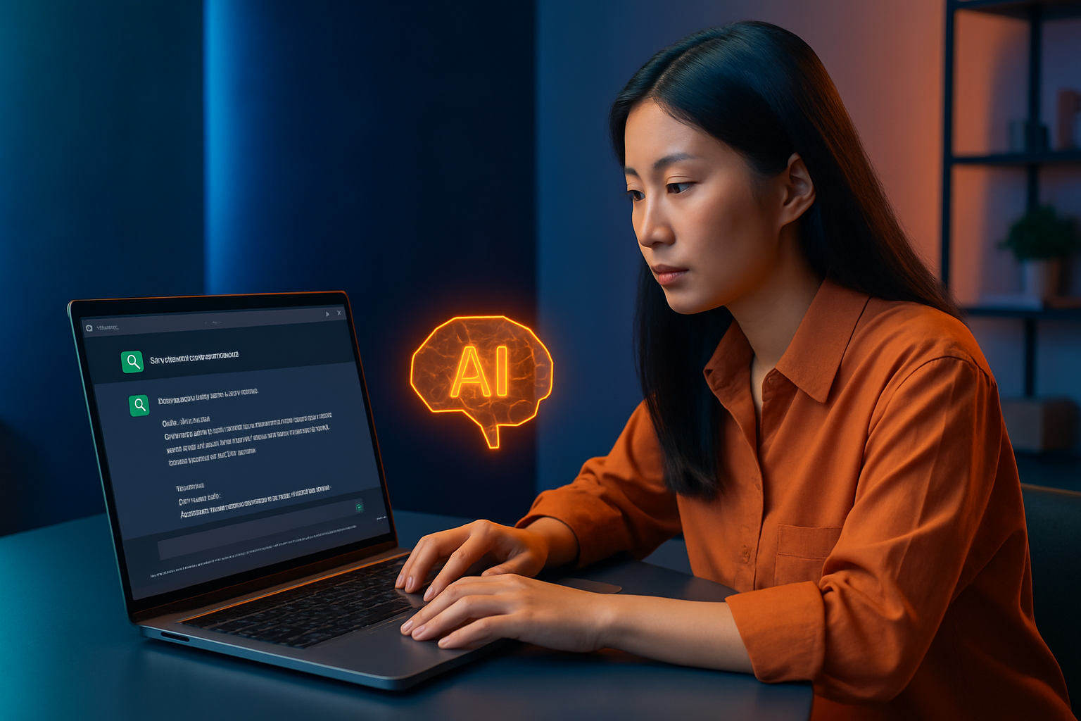 Ảnh minh họa giao diện ChatGPT với một prompt mẫu về viết email, màn hình laptop, ánh sáng tự nhiên, phong cách hiện đại