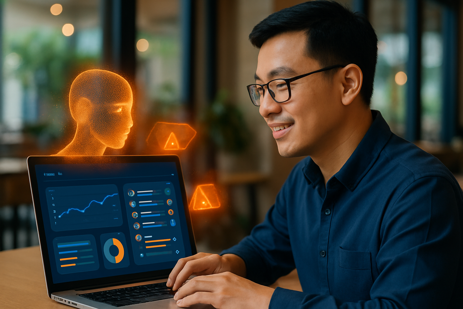 Dashboard của một công cụ AI quản lý dự án nhóm, hiển thị biểu đồ tiến độ, phân bổ task và cảnh báo deadline