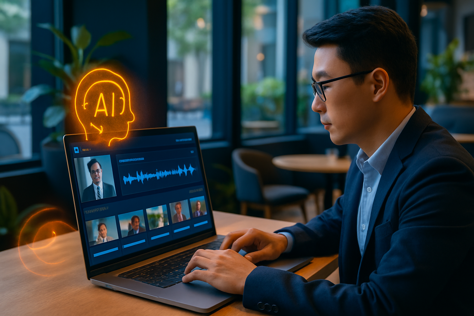 Giao diện dashboard công cụ AI tạo video với timeline các clip đang được xử lý tự động