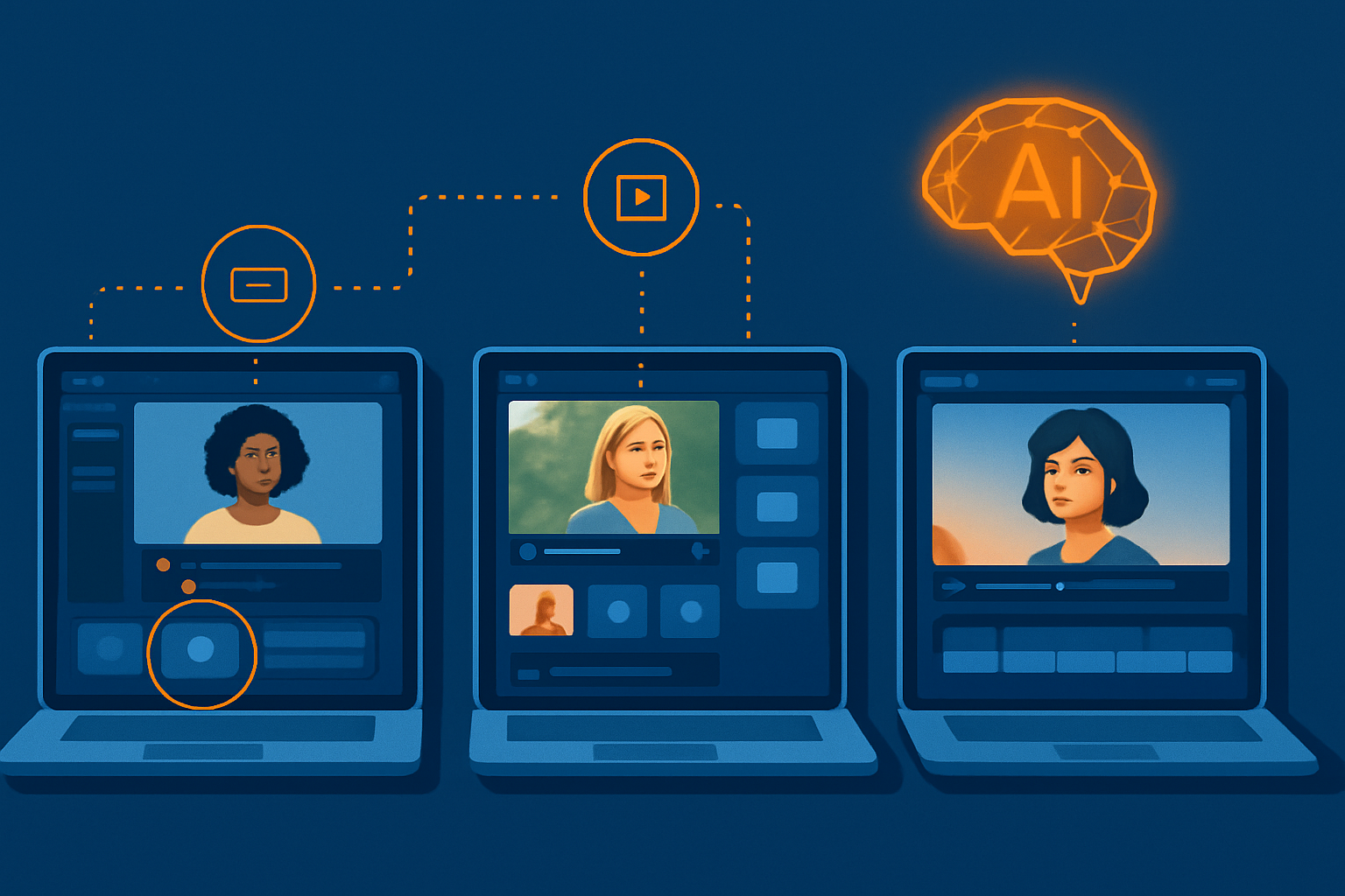 So sánh giao diện 3 nền tảng AI tạo video phổ biến với các tính năng nổi bật được đánh dấu