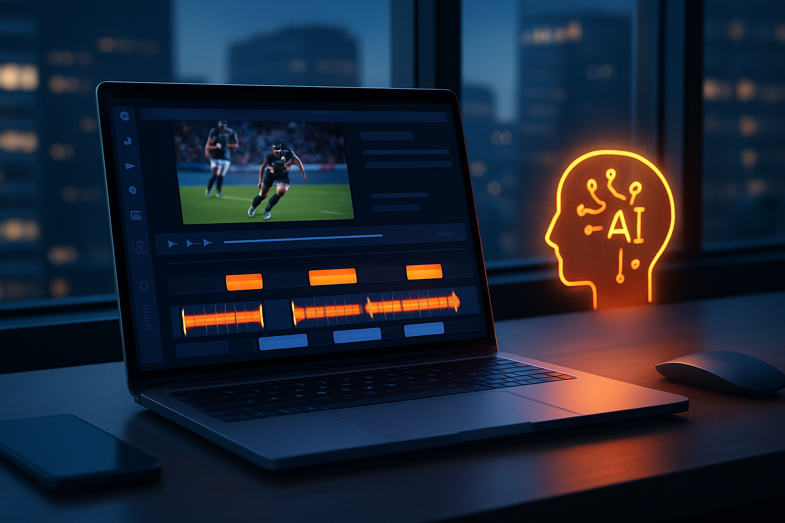 Giao diện dashboard của phần mềm AI cắt video với timeline tự động đánh dấu các đoạn highlight