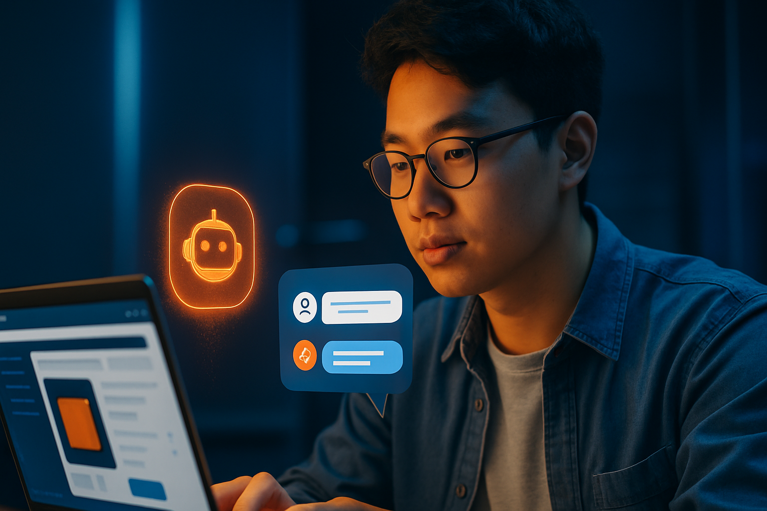 Giao diện chatbot AI đang trò chuyện với khách hàng trên website bán hàng, màn hình hiển thị câu hỏi về sản phẩm và gợi ý thông minh