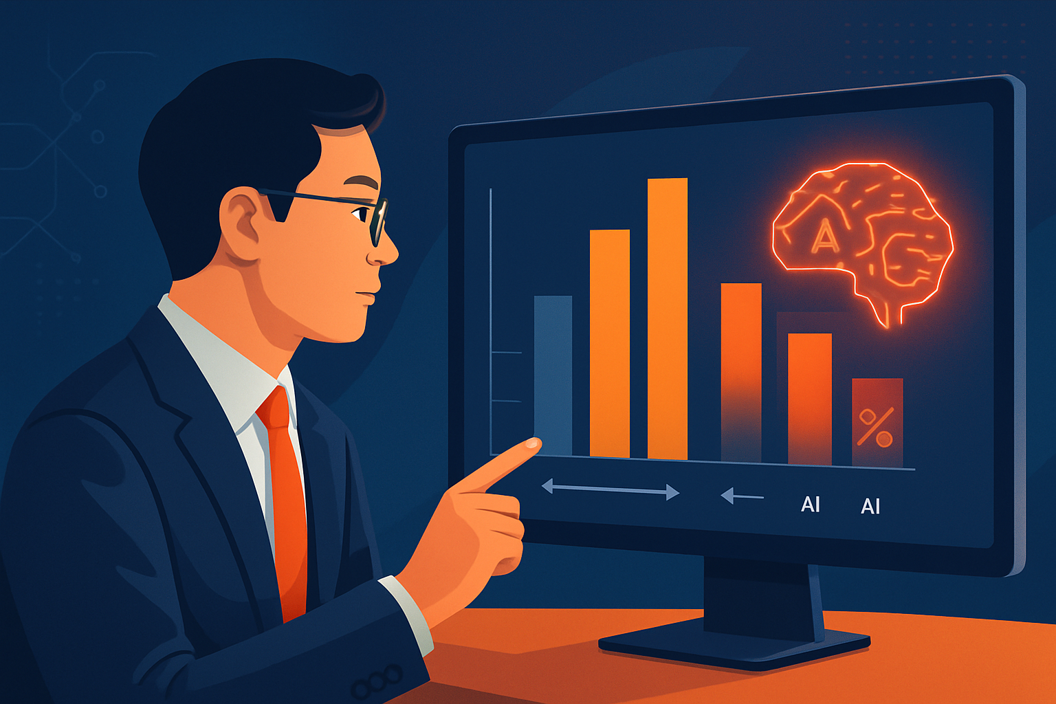 Biểu đồ so sánh hiệu quả marketing trước và sau khi áp dụng AI, với các chỉ số cụ thể về ROI, tỷ lệ chuyển đổi và thời gian tiết kiệm