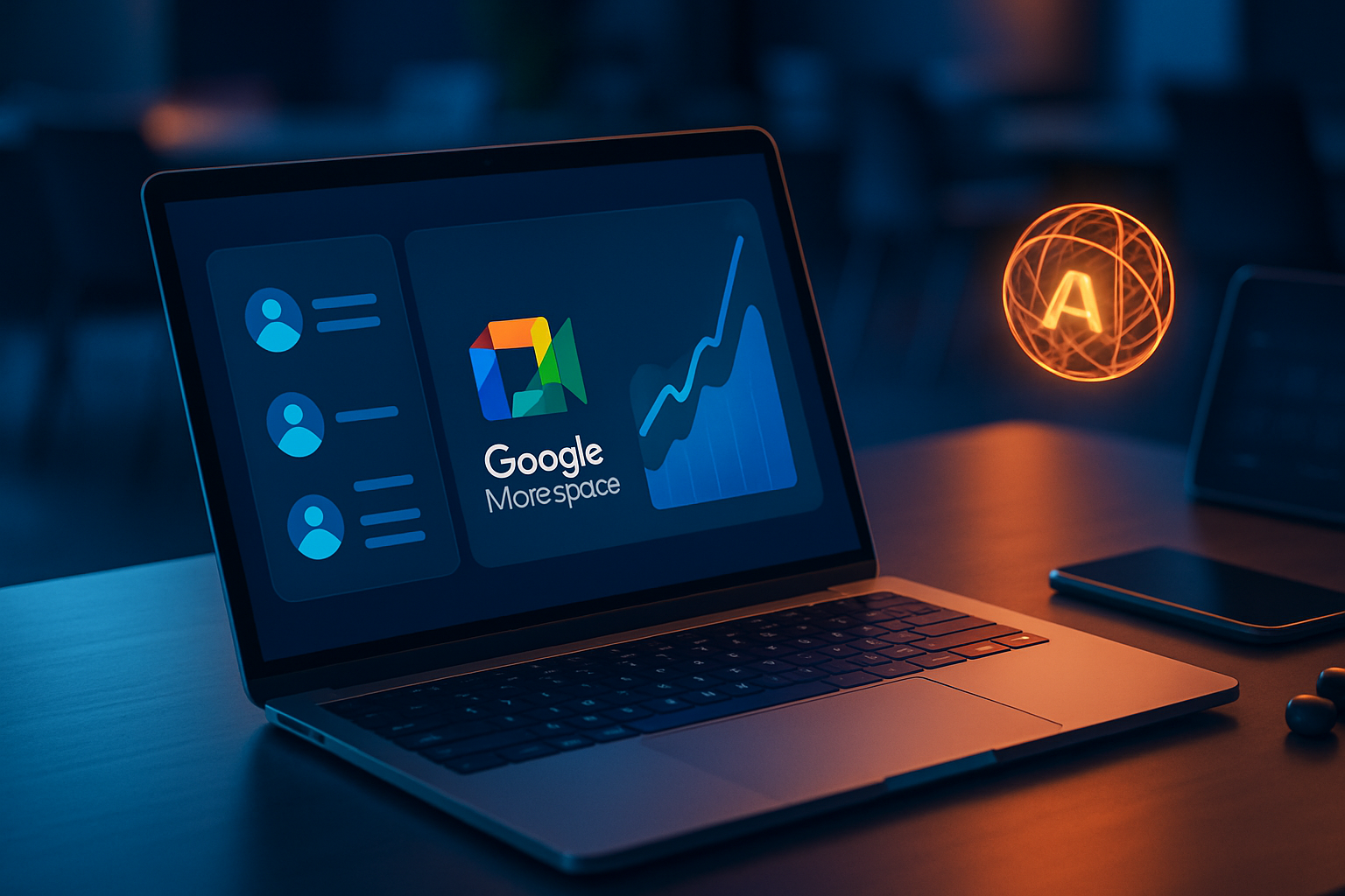 Dashboard Gemini Enterprise với các module phân quyền, tích hợp Google Workspace và biểu đồ năng suất