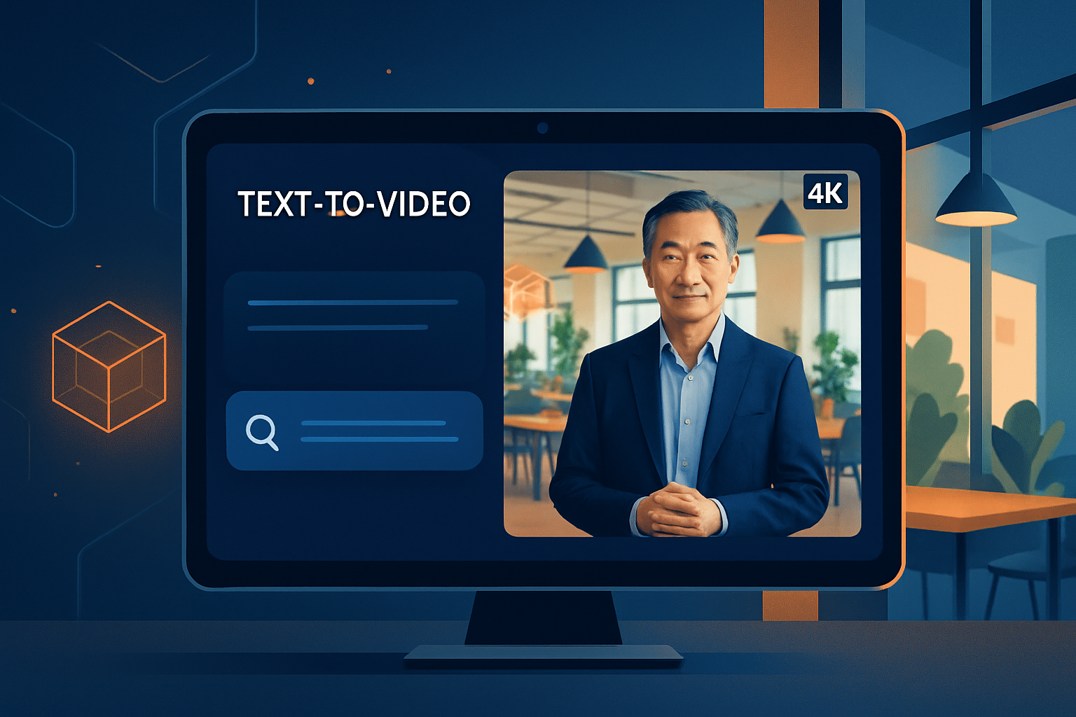 Giao diện công cụ text-to-video với ô nhập prompt và video output 4K bên cạnh