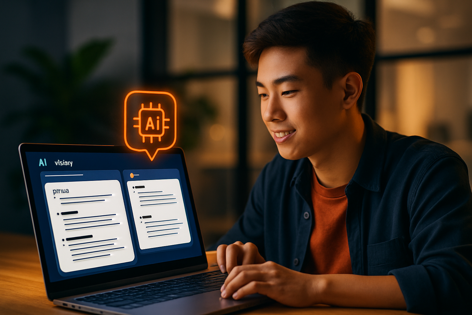 Giao diện các công cụ AI viết kịch bản video đang hiển thị trên màn hình laptop, với ví dụ kịch bản TikTok và YouTube