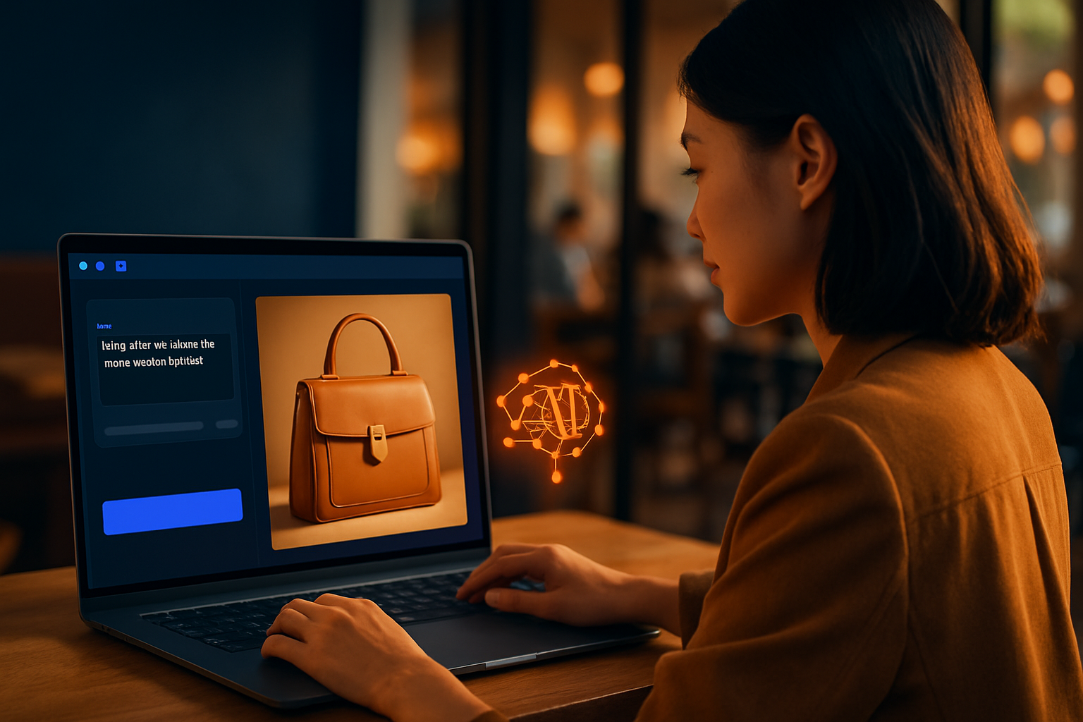 Screenshot giao diện Canva AI Image Generator với prompt tiếng Việt và kết quả ảnh sản phẩm túi xách