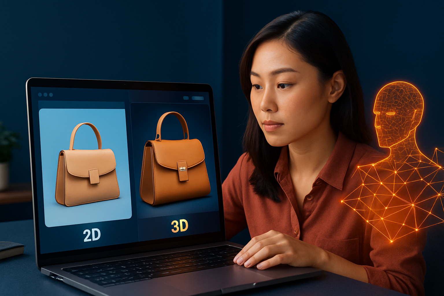 So sánh ảnh sản phẩm 2D thông thường và ảnh 3D được tạo bởi AI, đặt cạnh nhau để thấy rõ sự khác biệt về độ sống động