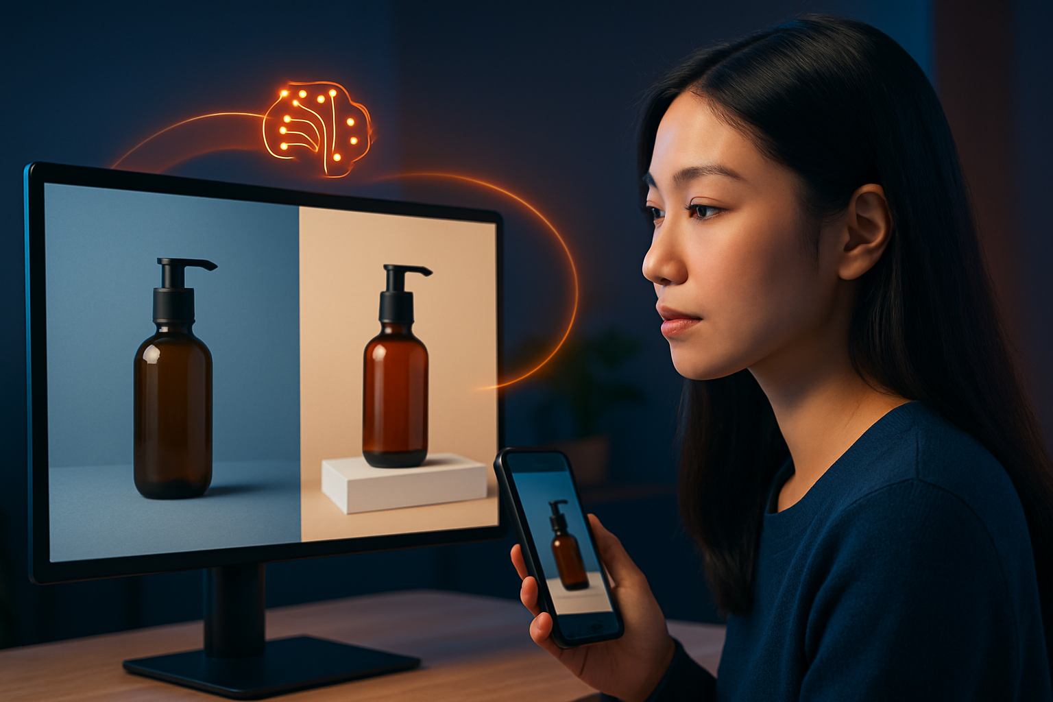 So sánh ảnh sản phẩm trước và sau khi dùng AI mockup - minh họa sự khác biệt về chất lượng hình ảnh